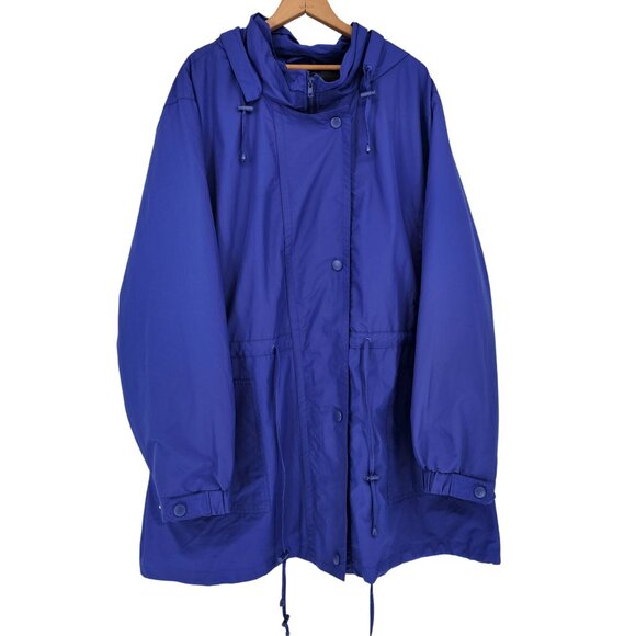 Woman Within 4X Blue Nylon Coat Removable Hood Zipout Fleece Liner Drawstring - Picture 1 of 14
